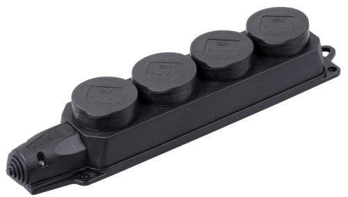 Колодка удлинителя с заземлением IEK Омега 4-м с крышкой 16А 3500Вт IP44 каучук черный  картинка 